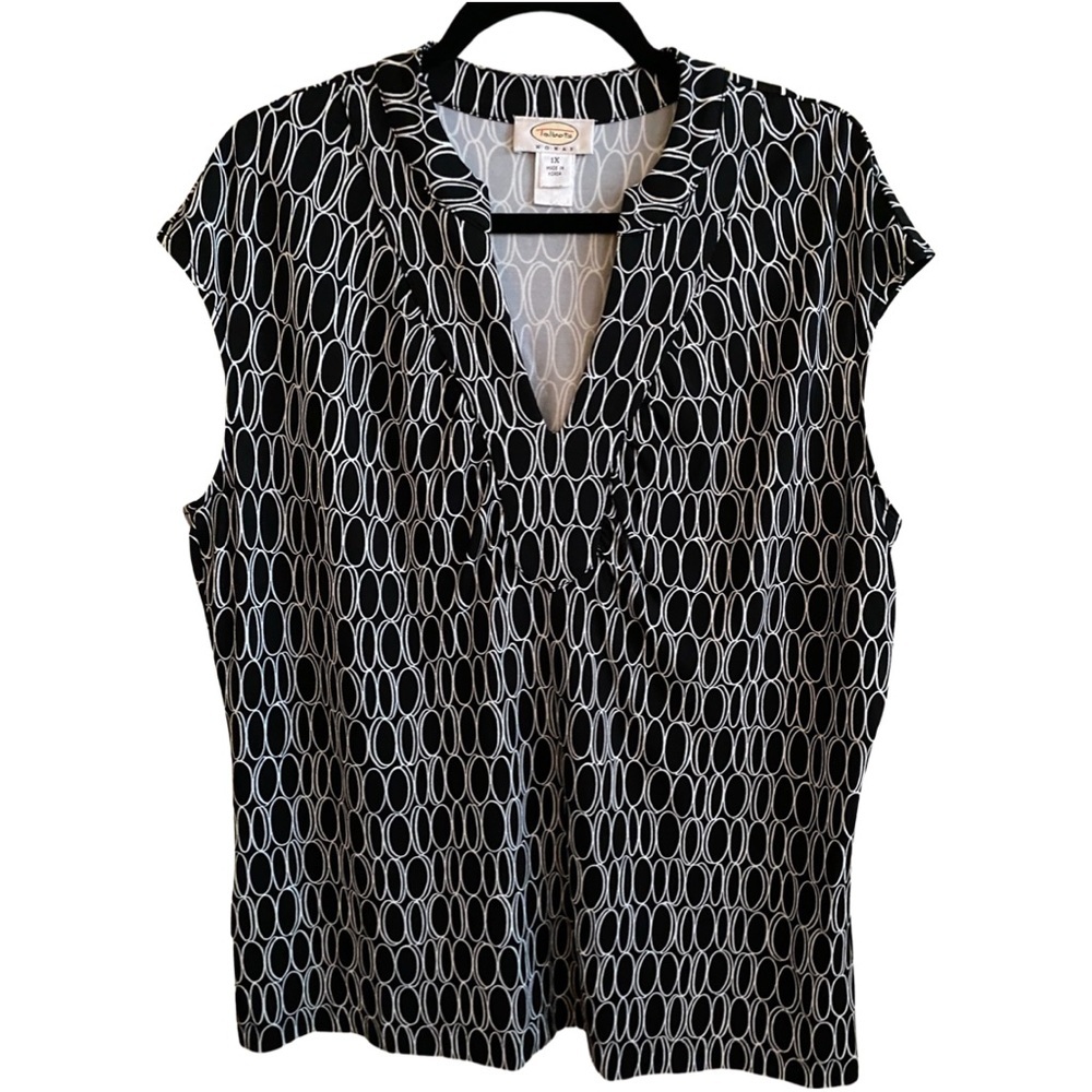 Talbots Sleeveless Top 1X Black White Oval Designs Lightweight